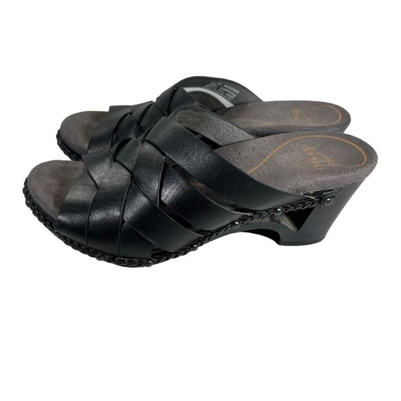 Dansko Womens Black Woven Leather Open Toe Cut-out Heel Shoes Braid Trim Sz 37 - Picture 9 of 11